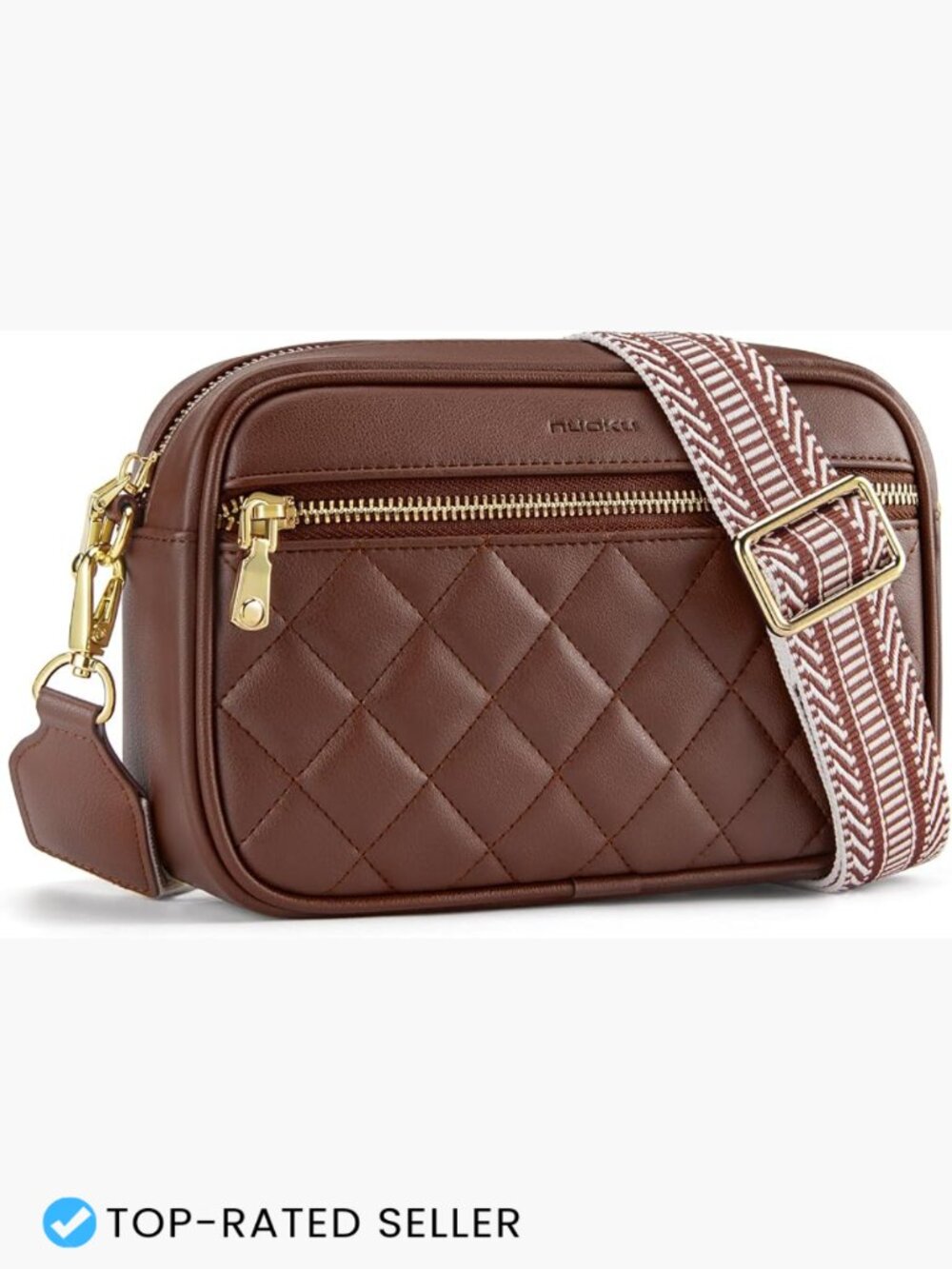 Quilted Crossbody Bag RFID Blocking Wide Guitar Strap Vegan Leather Travel Purse